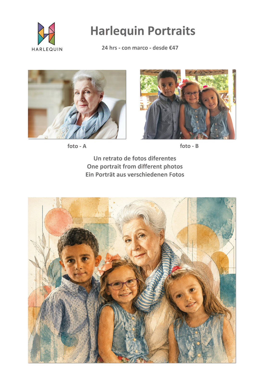 One Harlequin portrait created from different photographs